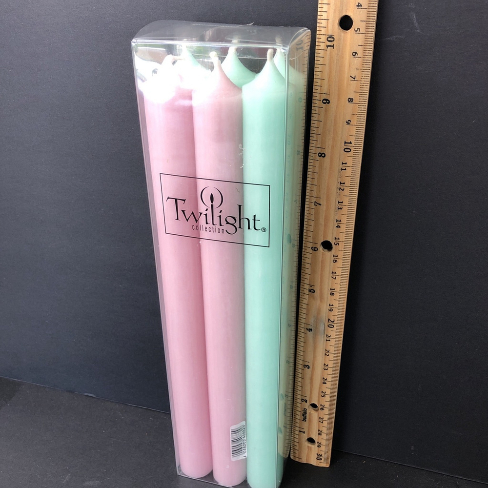 Twilight 10” Dinner Candles 6 Pack - 4 Mint Green 2 Pink Smokeless Dripless DE